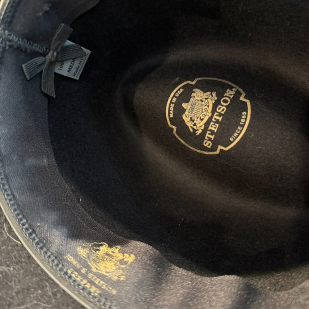Stetson Black Wool Wide Brim Fedeora Western Hat (M) - Picture 3 of 4